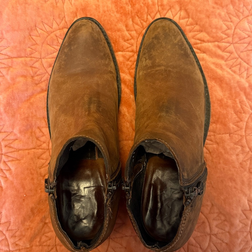 Liberty Black double zipper brown booties size 9.5 distressed cowboy boots - Picture 2 of 10